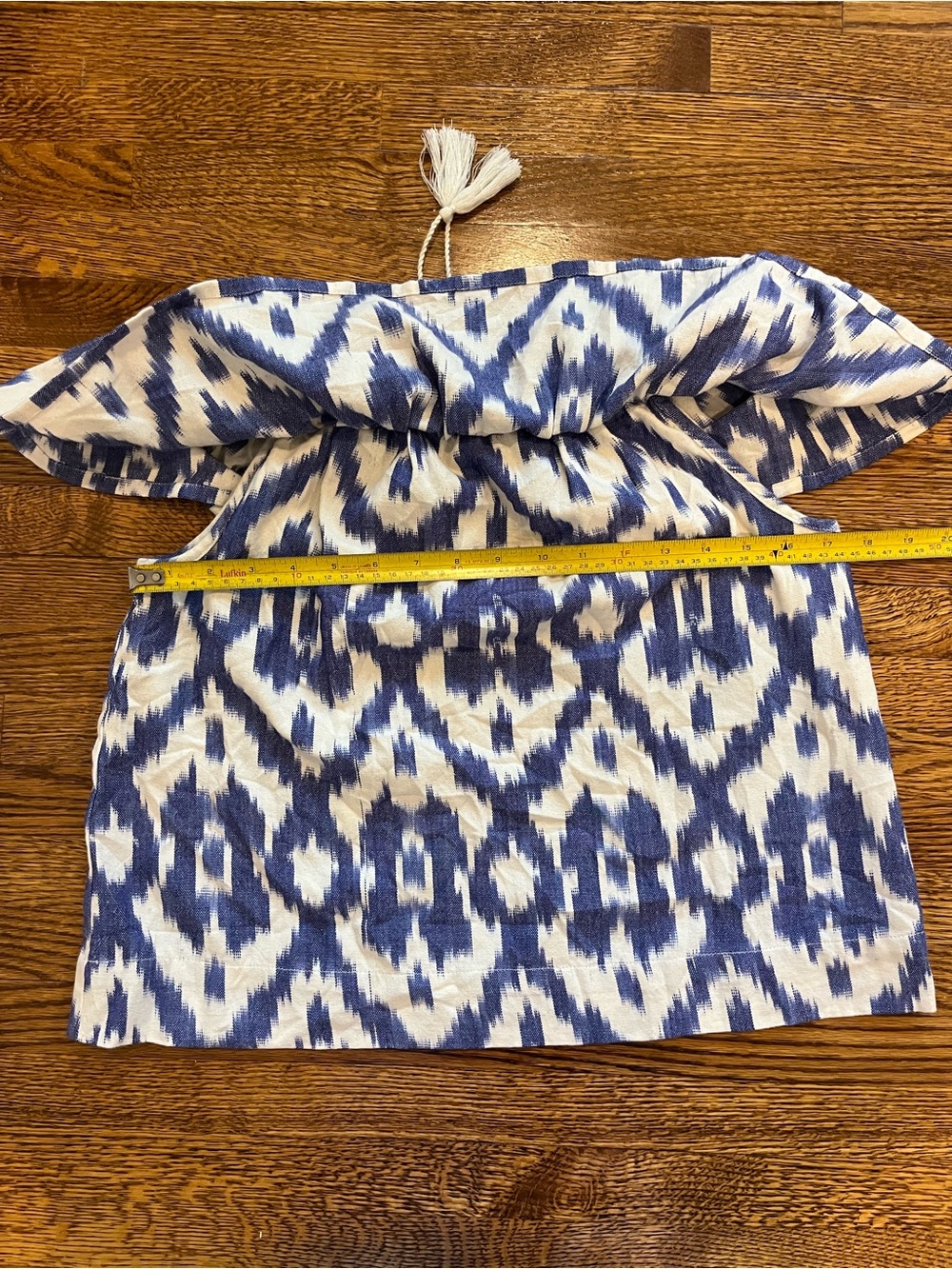 Madewell Blue & White Off-Shoulder Ikat Balcony Blouse Coastal Beach Summer Top - Picture 9 of 12